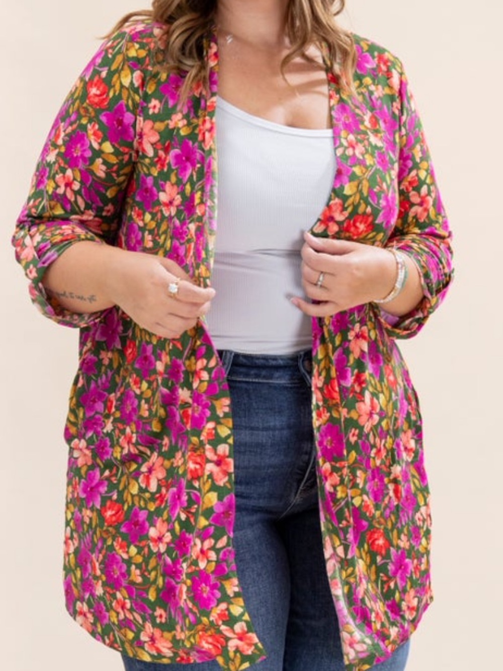 Dear Scarlett Wrinkle Free 3/4 Sleeve Open Front Cardigan